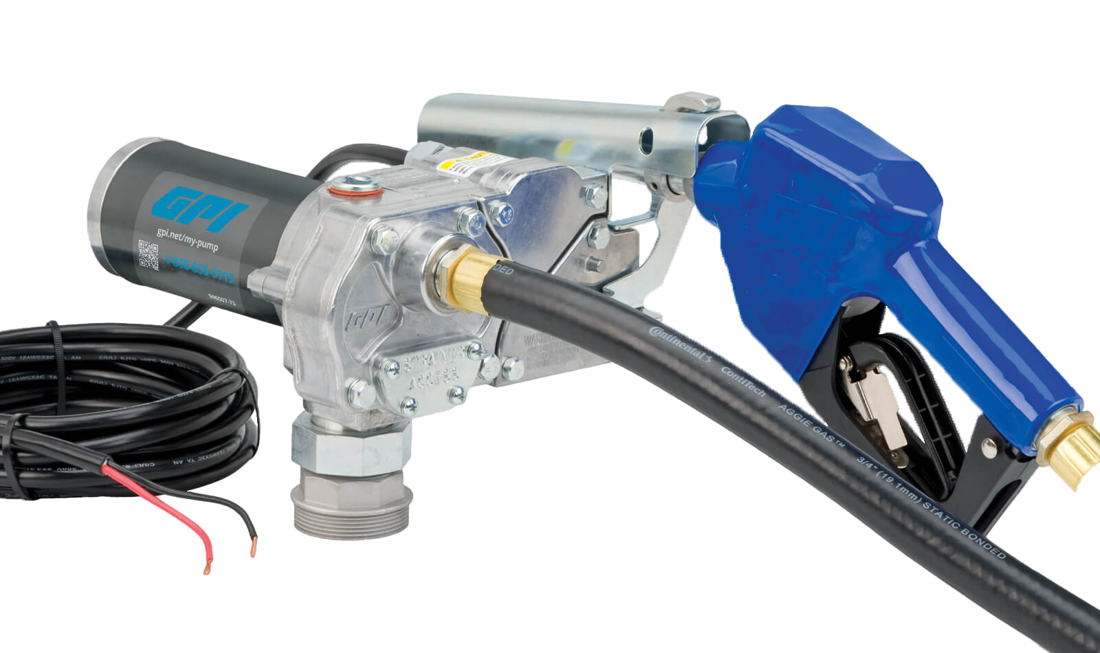 Electric pump GPI #M-150S-AU (R666R-2-00), 12 volts, flow 57L/min (15GPM), automatic nozzle 3/4", hose 3/4"x12ft, telescopic suction pipe (15" @ 40") include