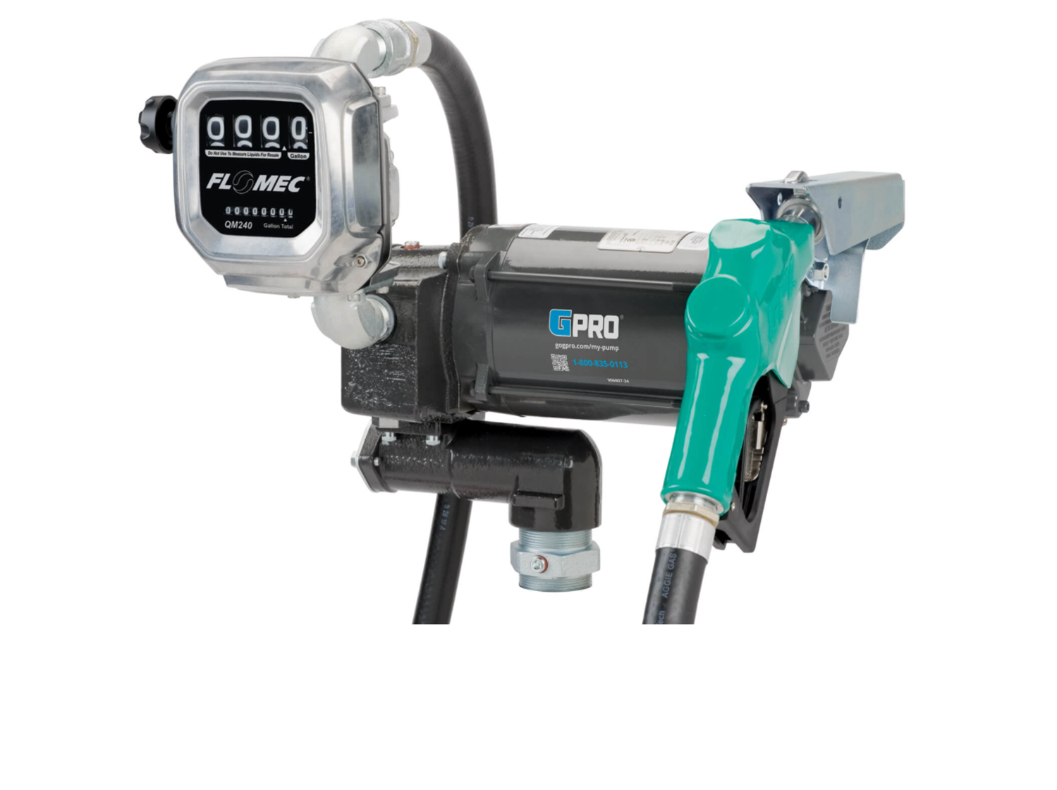 Electric pump GPI #PRO35-115AD/QM150L8N (R663P-4-00), 110 volts, 132LPM (35GPM) with meter QM150 display in litres, automatic nozzle 1", hose 1"x18ft, suction pipe not include